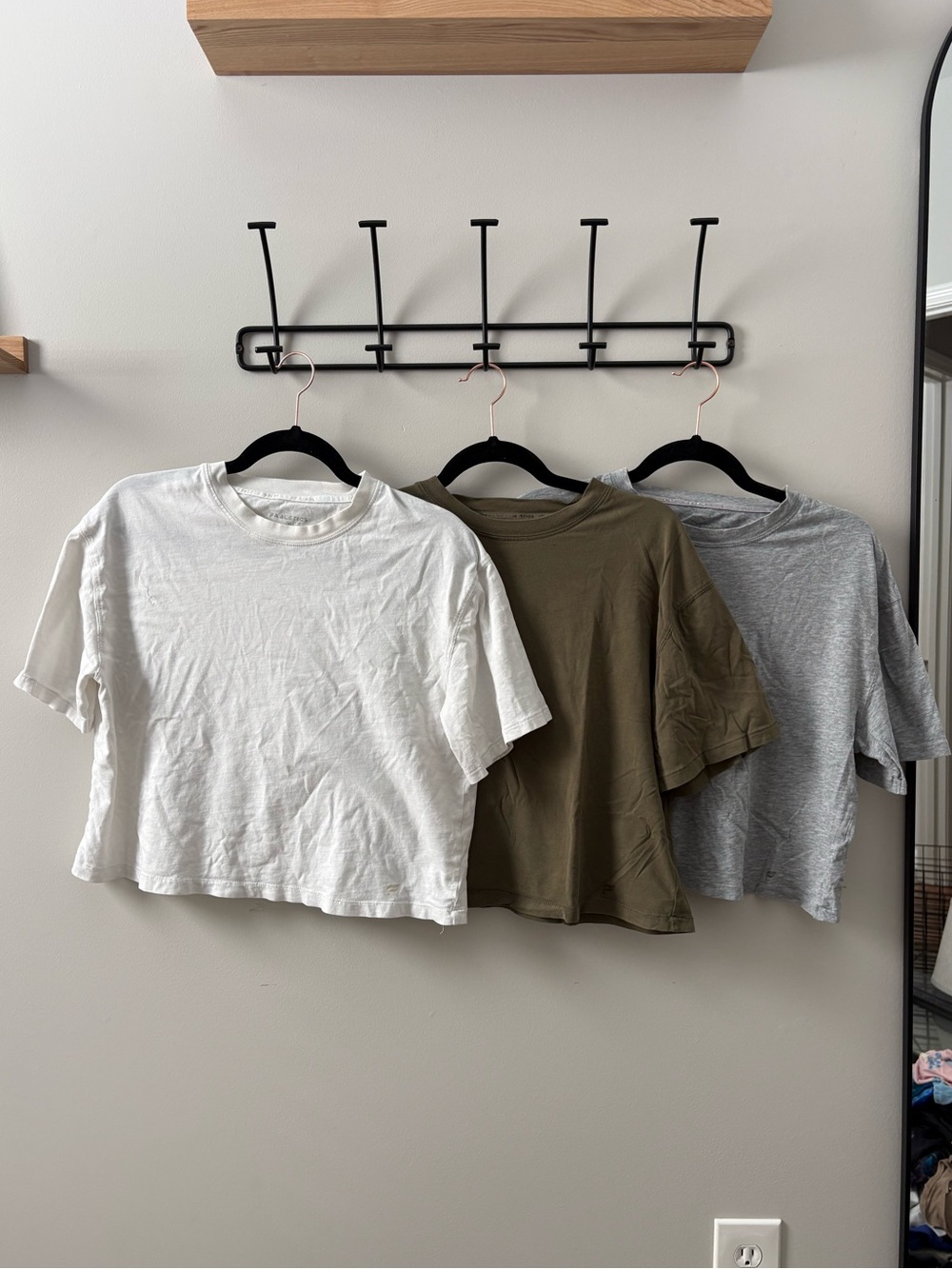 Fabletics Cropped Tee Trio - White, Olive, Gray